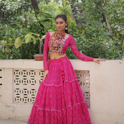 Prazu Fashion Pink Georgette Bandhej Print With Gotta Patti Lehenga For Navratri