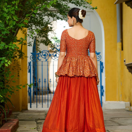 Prazu Fashion Orange Fendy Silk Embroidered Designer Lehenga