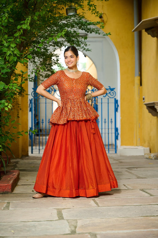 Prazu Fashion Orange Fendy Silk Embroidered Designer Lehenga