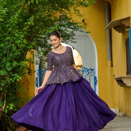 Prazu Fashion Violet Fendy Silk Embroidered Designer Lehenga