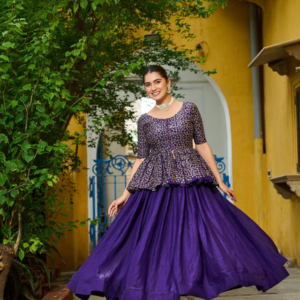 Prazu Fashion Violet Fendy Silk Embroidered Designer Lehenga