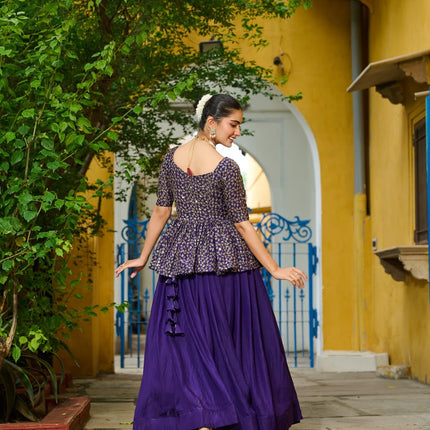 Prazu Fashion Violet Fendy Silk Embroidered Designer Lehenga