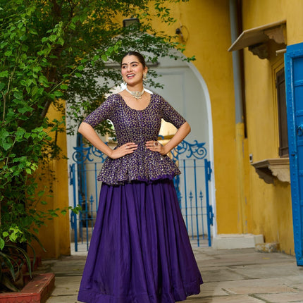 Prazu Fashion Violet Fendy Silk Embroidered Designer Lehenga