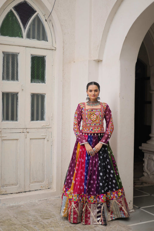 Prazu Fashion Multi Color Georgette With Kutchi Gamthi Work Lehenga For Navratri