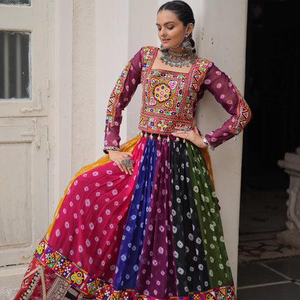 Prazu Fashion Multi Color Georgette With Kutchi Gamthi Work Lehenga For Navratri