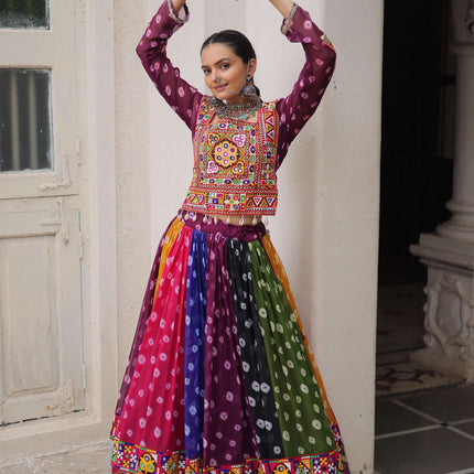 Prazu Fashion Multi Color Georgette With Kutchi Gamthi Work Lehenga For Navratri
