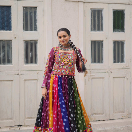 Prazu Fashion Multi Color Georgette With Kutchi Gamthi Work Lehenga For Navratri