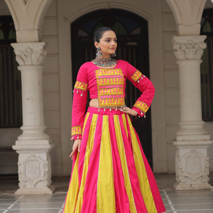 Lorenvalley Fashion Multicolor Roman Silk with attractive combination of Mirror lace embellished work Lehenga Choli