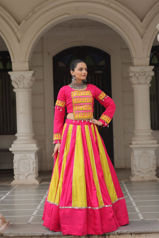 Lorenvalley Fashion Multicolor Roman Silk with attractive combination of Mirror lace embellished work Lehenga Choli