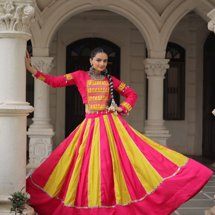 Lorenvalley Fashion Multicolor Roman Silk with attractive combination of Mirror lace embellished work Lehenga Choli