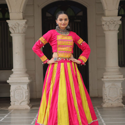 Lorenvalley Fashion Multicolor Roman Silk with attractive combination of Mirror lace embellished work Lehenga Choli