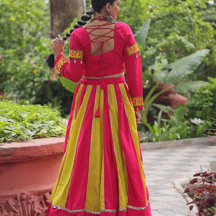 Lorenvalley Fashion Multicolor Roman Silk with attractive combination of Mirror lace embellished work Lehenga Choli