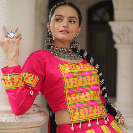 Lorenvalley Fashion Multicolor Roman Silk with attractive combination of Mirror lace embellished work Lehenga Choli