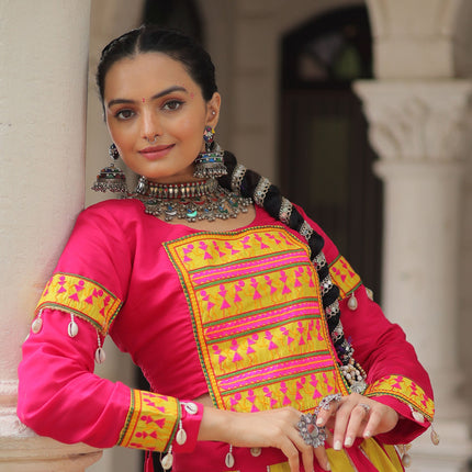 Lorenvalley Fashion Multicolor Roman Silk with attractive combination of Mirror lace embellished work Lehenga Choli