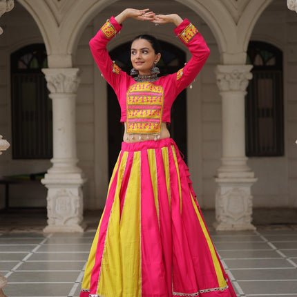 Prazu Fashion Pink Roman With Gamthi Thread Embroidered Work Lehenga For Navratri