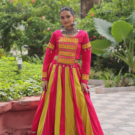 Prazu Fashion Pink Roman With Gamthi Thread Embroidered Work Lehenga For Navratri