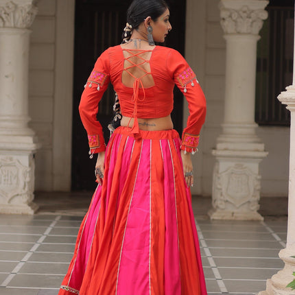 Prazu Fashion Red Roman With Gamthi Thread Embroidered Work Lehenga For Navratri