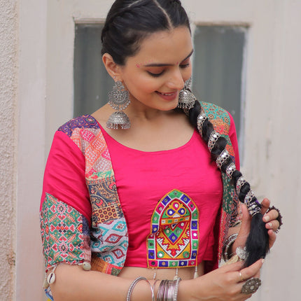 Lorenvalley Fashion Multicolor Roman Silk with attractive Maslin Crochet Print & Gotta lace embellished work Lehenga Choli