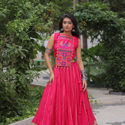 Lorenvalley Fashion Pink Roman Silk with Attractive Gota-Patti Lace Lehenga Choli