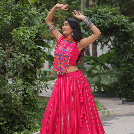 Lorenvalley Fashion Pink Roman Silk with Attractive Gota-Patti Lace Lehenga Choli