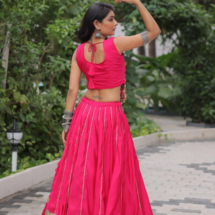 Lorenvalley Fashion Pink Roman Silk with Attractive Gota-Patti Lace Lehenga Choli