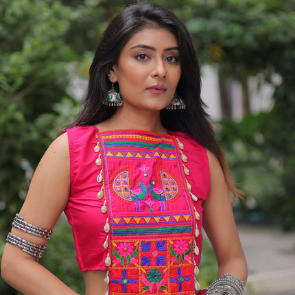 Lorenvalley Fashion Pink Roman Silk with Attractive Gota-Patti Lace Lehenga Choli