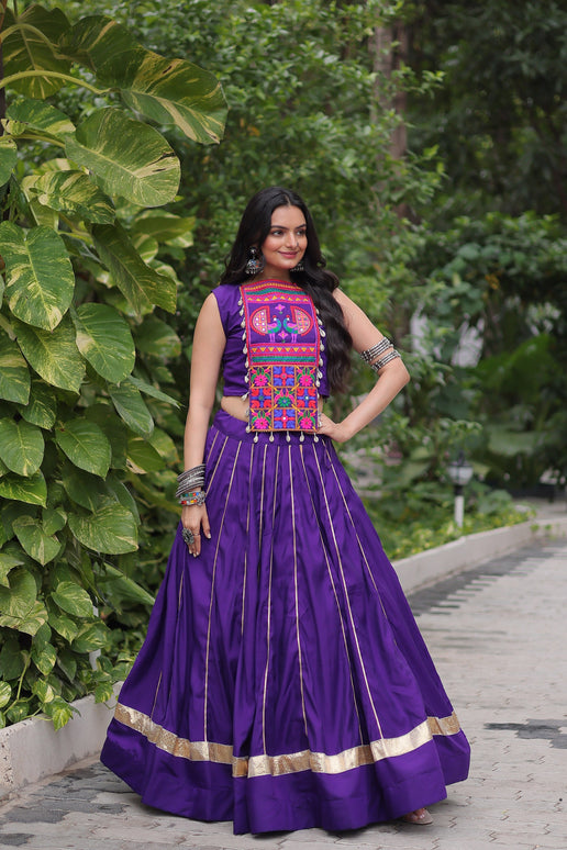 Lorenvalley Fashion Purple Roman Silk with Attractive Gota-Patti Lace Lehenga Choli