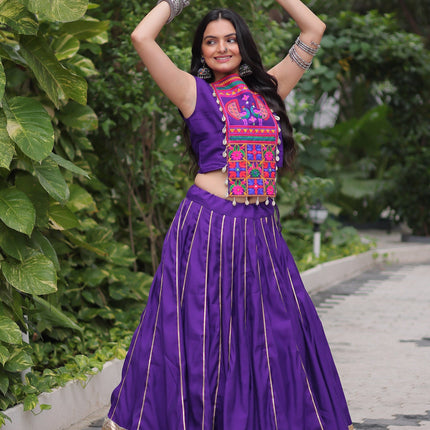 Lorenvalley Fashion Purple Roman Silk with Attractive Gota-Patti Lace Lehenga Choli