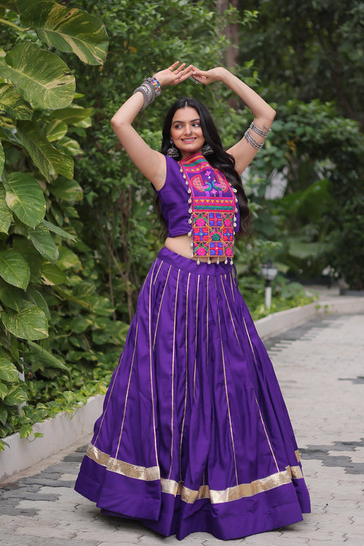 Lorenvalley Fashion Purple Roman Silk with Attractive Gota-Patti Lace Lehenga Choli