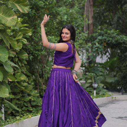 Lorenvalley Fashion Purple Roman Silk with Attractive Gota-Patti Lace Lehenga Choli