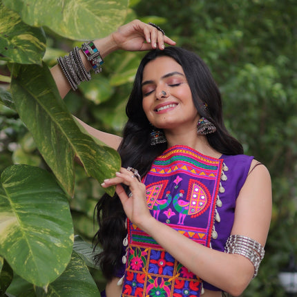 Lorenvalley Fashion Purple Roman Silk with Attractive Gota-Patti Lace Lehenga Choli