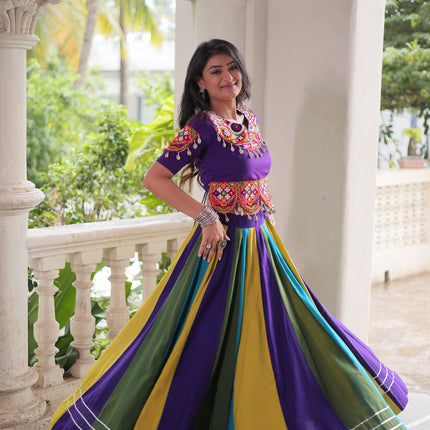 Lorenvalley Fashion Multicolor Roman Silk with Attractive Colour Combination Roman Fabric Gota Lace work Lehenga Choli