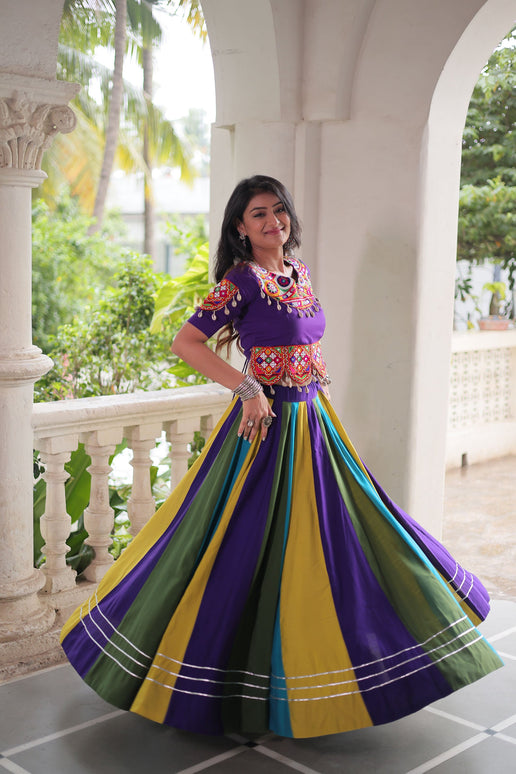 Lorenvalley Fashion Multicolor Roman Silk with Attractive Colour Combination Roman Fabric Gota Lace work Lehenga Choli