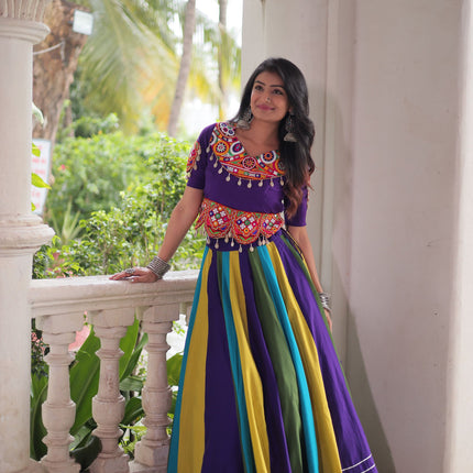 Lorenvalley Fashion Multicolor Roman Silk with Attractive Colour Combination Roman Fabric Gota Lace work Lehenga Choli