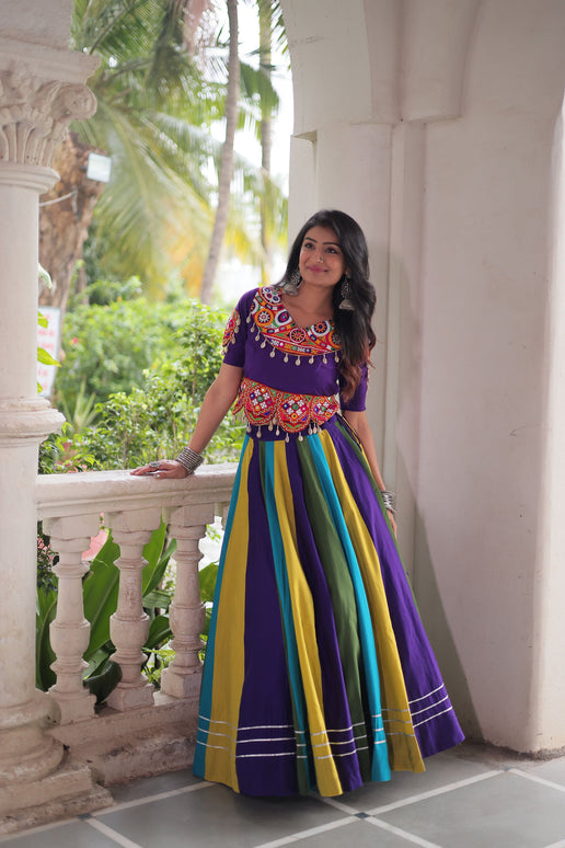 Lorenvalley Fashion Multicolor Roman Silk with Attractive Colour Combination Roman Fabric Gota Lace work Lehenga Choli