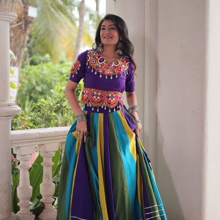 Lorenvalley Fashion Multicolor Roman Silk with Attractive Colour Combination Roman Fabric Gota Lace work Lehenga Choli