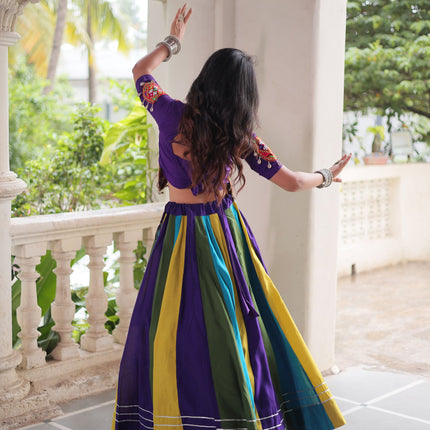 Lorenvalley Fashion Multicolor Roman Silk with Attractive Colour Combination Roman Fabric Gota Lace work Lehenga Choli