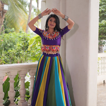 Prazu Fashion Violet Roman With Gamthi Embroidered Lehenga For Navratri