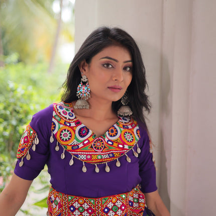 Prazu Fashion Violet Roman With Gamthi Embroidered Lehenga For Navratri