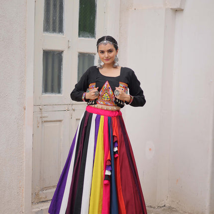 Lorenvalley Fashion Multicolor Roman Silk with Attractive Colour Combination Roman Fabrics Lace work Lehenga Choli