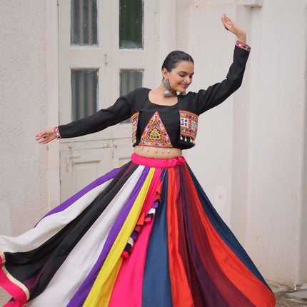 Lorenvalley Fashion Multicolor Roman Silk with Attractive Colour Combination Roman Fabrics Lace work Lehenga Choli