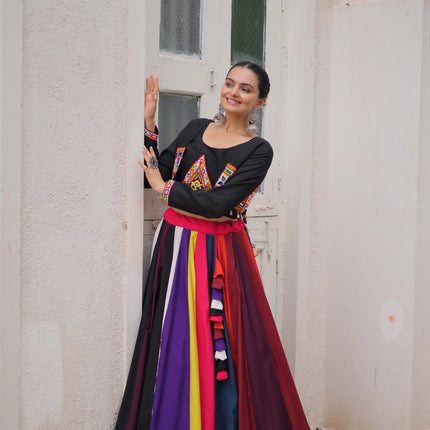 Lorenvalley Fashion Multicolor Roman Silk with Attractive Colour Combination Roman Fabrics Lace work Lehenga Choli