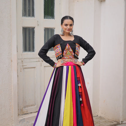 Prazu Fashion Black Roman With Gamthi Embroidered Lehenga For Navratri