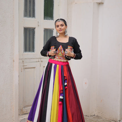 Prazu Fashion Black Roman With Gamthi Embroidered Lehenga For Navratri