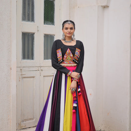 Prazu Fashion Black Roman With Gamthi Embroidered Lehenga For Navratri