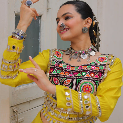 Prazu Fashion Parrot Roman Kutchi Gamthi Embroidered Work Lehenga For Navratri