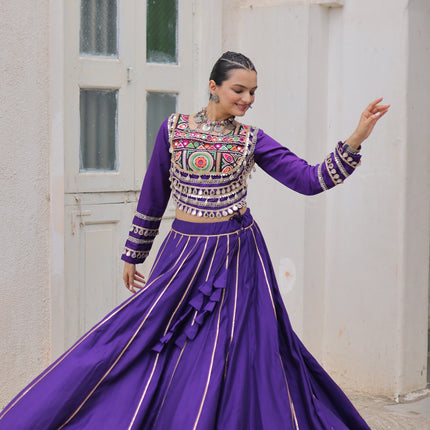 Prazu Fashion Purple Roman Kutchi Gamthi Embroidered Work Lehenga For Navratri