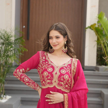 Prazu Fashion Pink Georgette Sequins & Zari Embroidery Gown