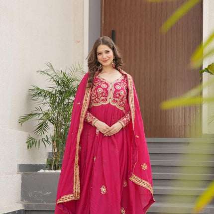 Prazu Fashion Pink Georgette Sequins & Zari Embroidery Gown