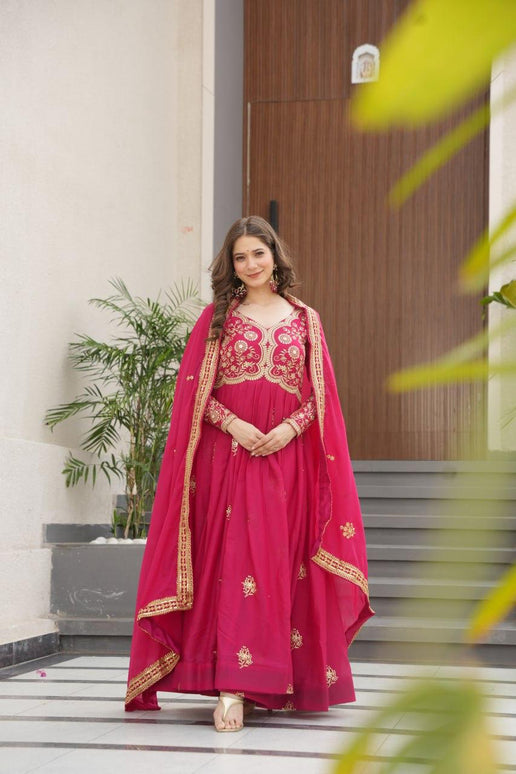 Prazu Fashion Pink Georgette Sequins & Zari Embroidery Gown